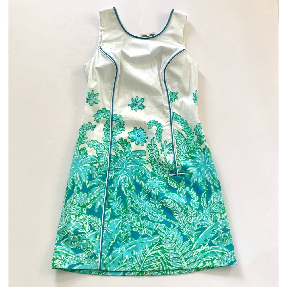 Lilly Pulitzer Carlow Engineered Piped Shift Dress 4 2 Palm Party Gecko